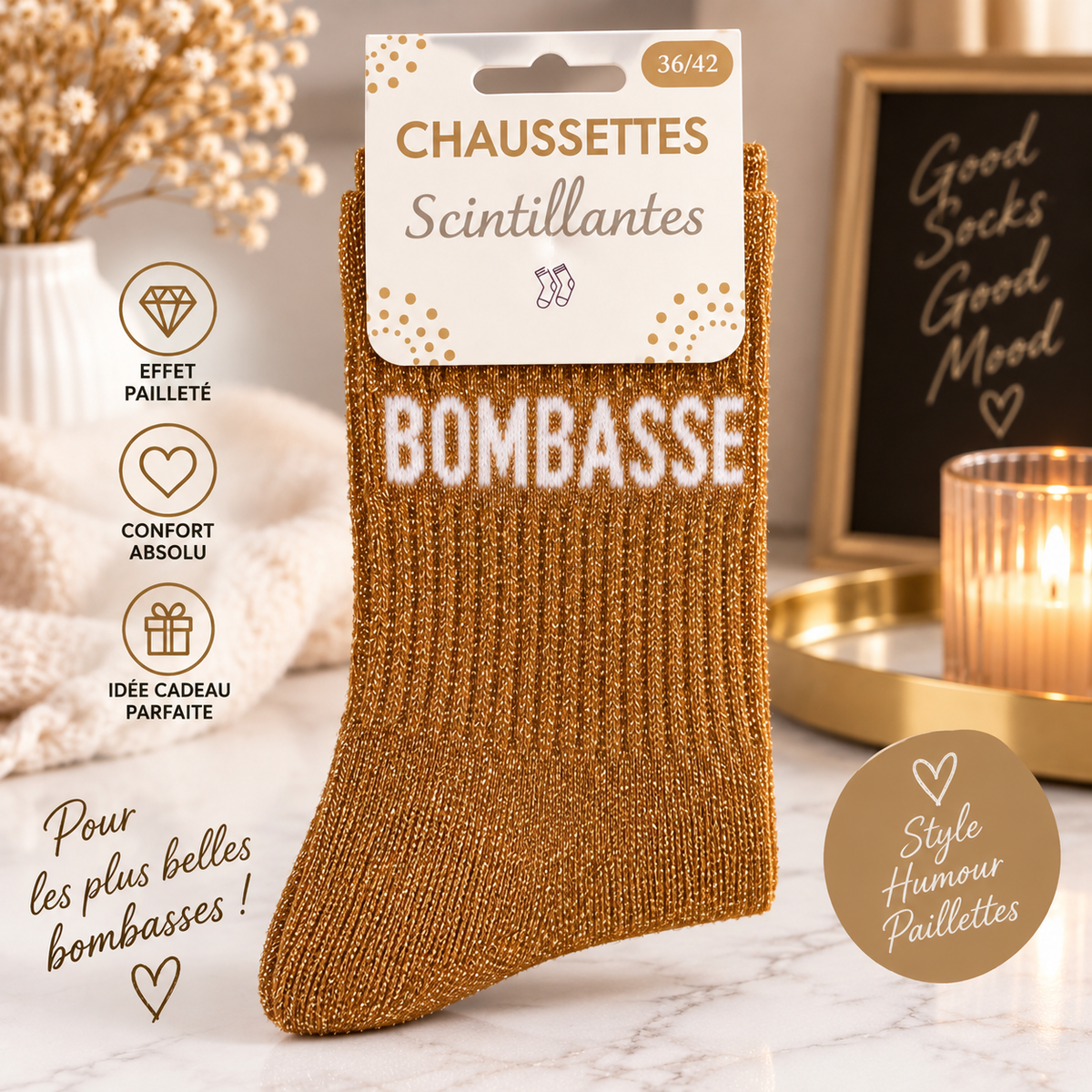 Chaussette " Bombasse Or" Taille 36/42