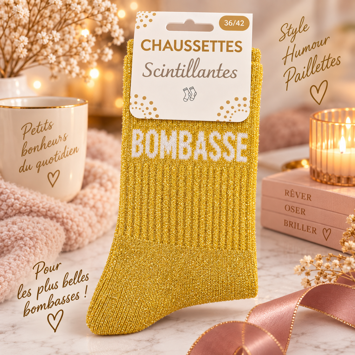 Chaussette " Bombasse jaune" Taille 36/42