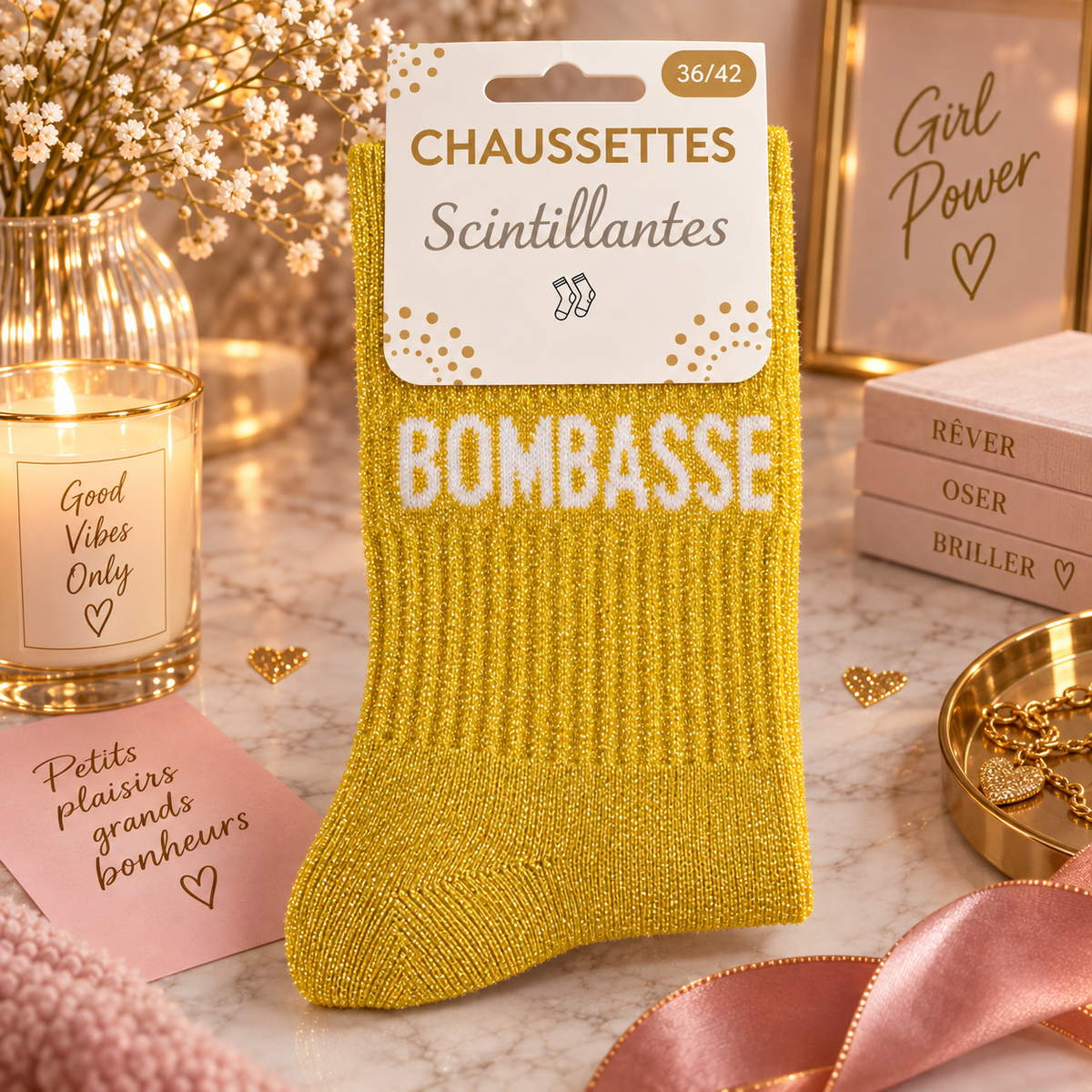 Chaussette " Bombasse jaune" Taille 36/42
