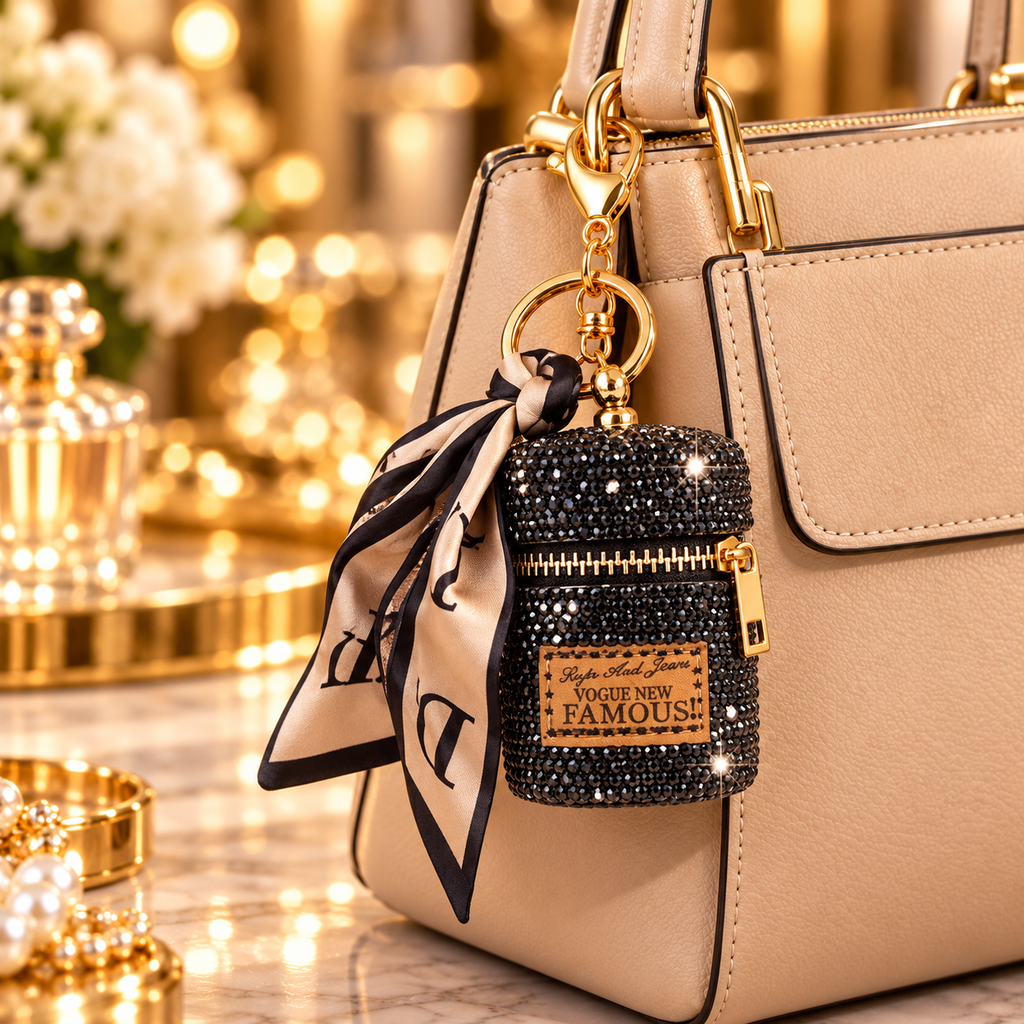 Porte-clé Black mini pochette à strass avec fermeture zippée et foulard