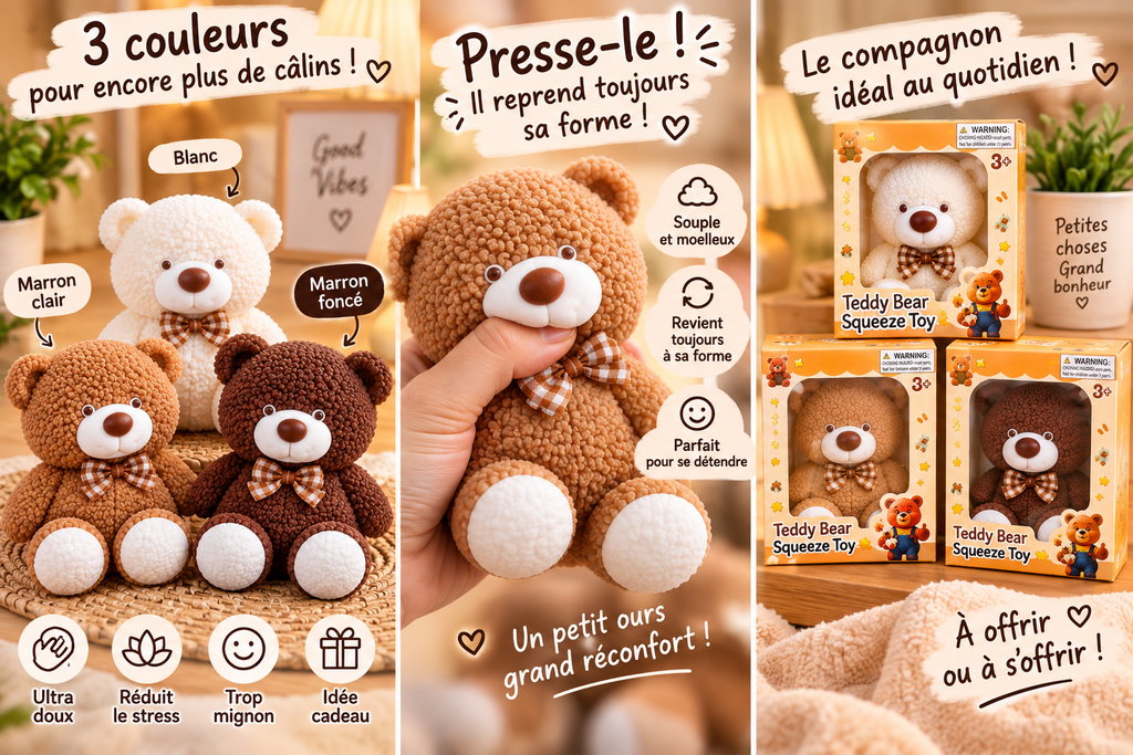 Ourson Squishy Anti-Stress – 3 coloris